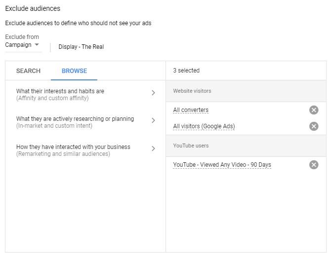 display ads best practices: exclude remarketing here