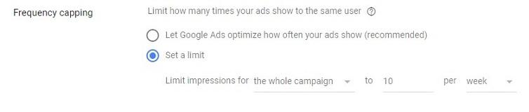 display ads frequency capping option