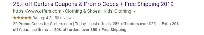 ecommerce discount for Cater's PPC ad