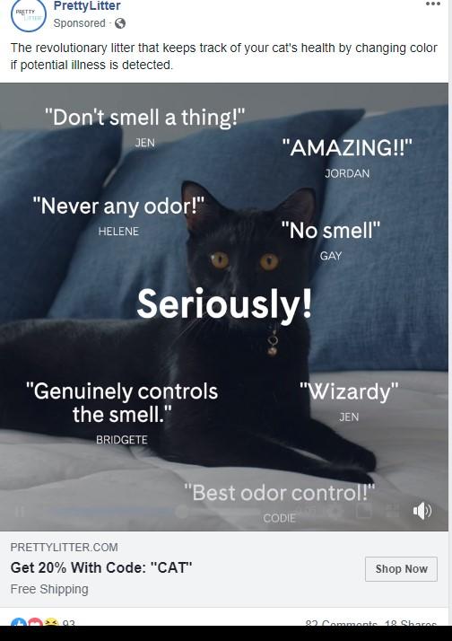 Pretty Litter Facebook ecommerce discount offer
