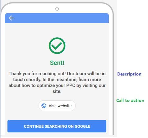 Google lead form submission message