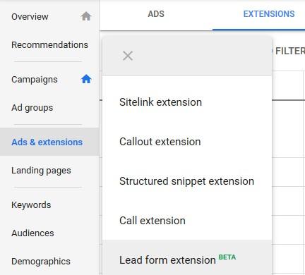 Create a Google lead form extension