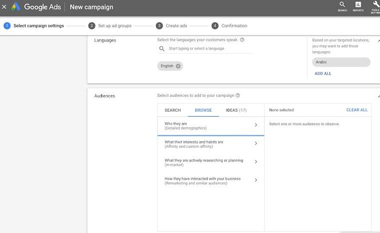 Google Search audience targeting options