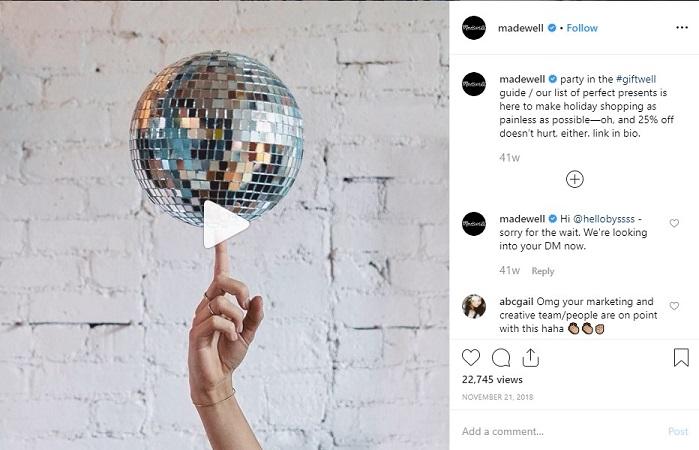 Madewell Instagram post with last-minute holiday ideas