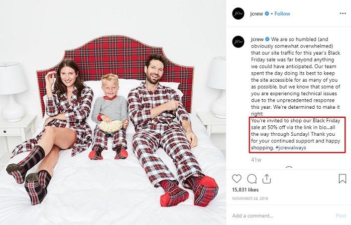 JCrew holiday Instagram post