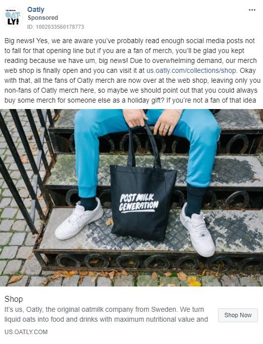 Oatly Facebook ad example