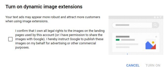 Google image extensions create screen for dynamic extensions