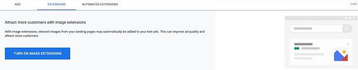 Google image ad extensions create screen