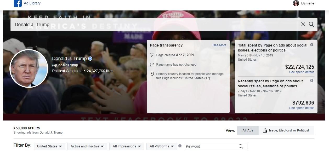 Facebook ad library Trump example