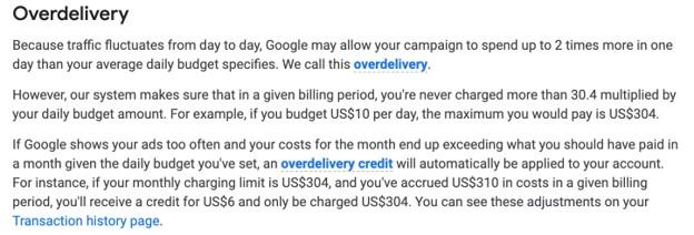 Google Ads overdelivery definition