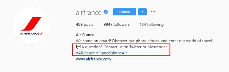 Air France Instagram bio