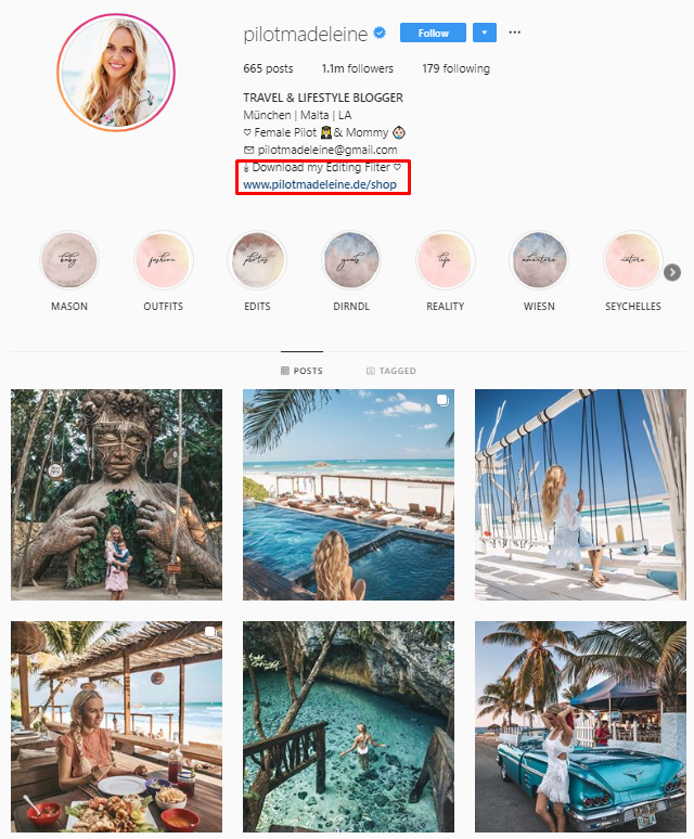 pilot madeleine Instagram feed