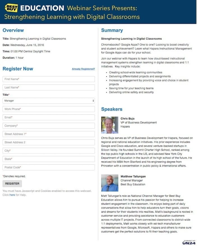 better webinar landing pages best buy example