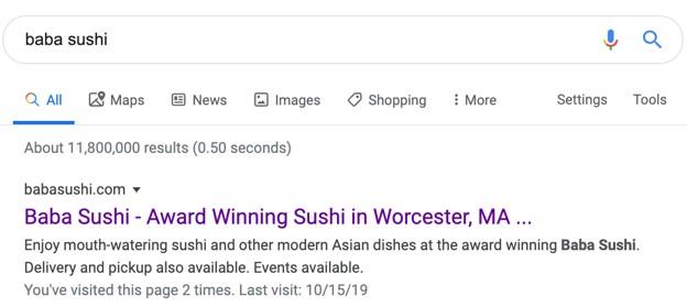 Baba Sushi SERP