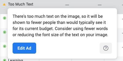 Facebook ads text length not approved