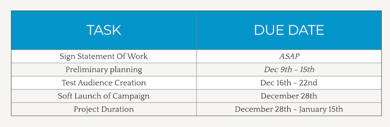 winning business proposal task due date
