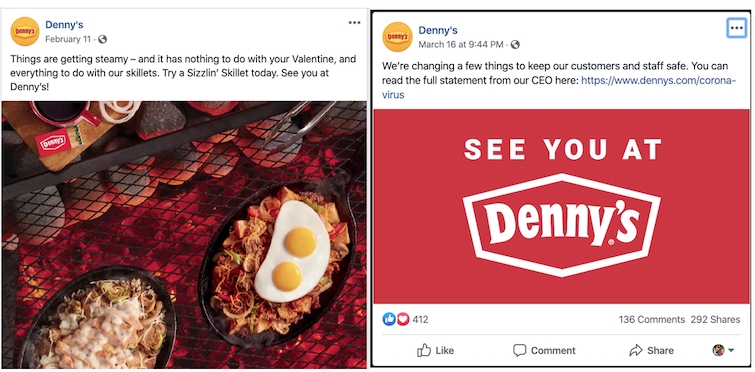 marketing copywriting during COVID 19 dennys