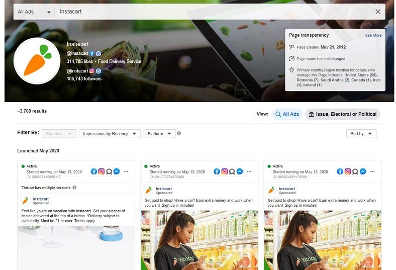 Facebook Ads Library example