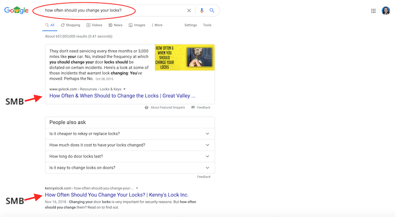 SMB SEO strategies during COVID-19 good SEO example