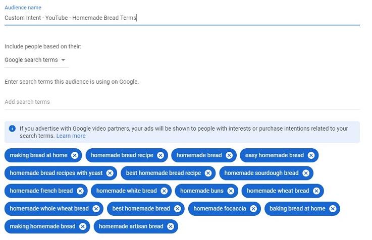 YouTube advertising during COVID-19 customer intent audience example