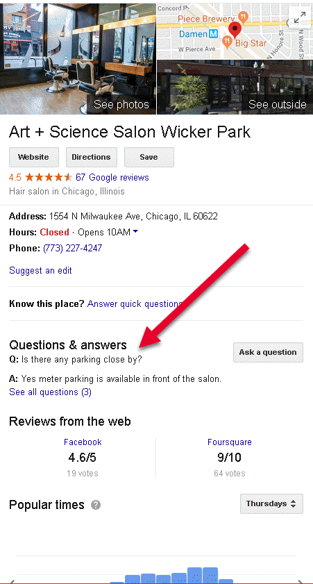 Google my business optimization q&a art science salon
