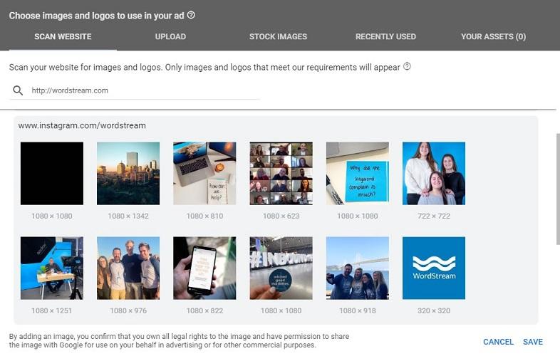 Google Discovery ads images from website
