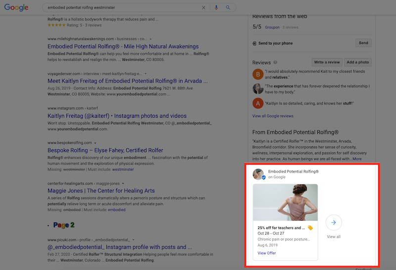 google my business optimization google posts embodied potential on Search