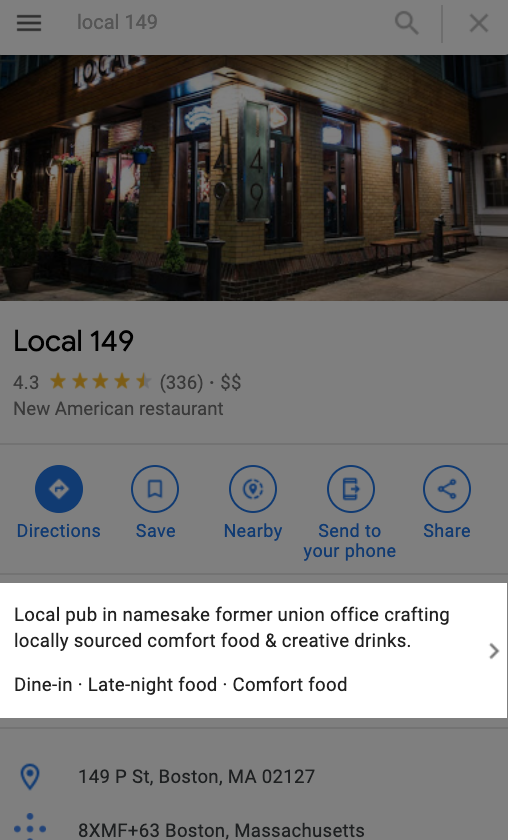 google my business optimization local 149 editorial description