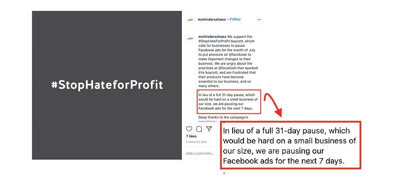 Facebook advertising boycott for 7 days example