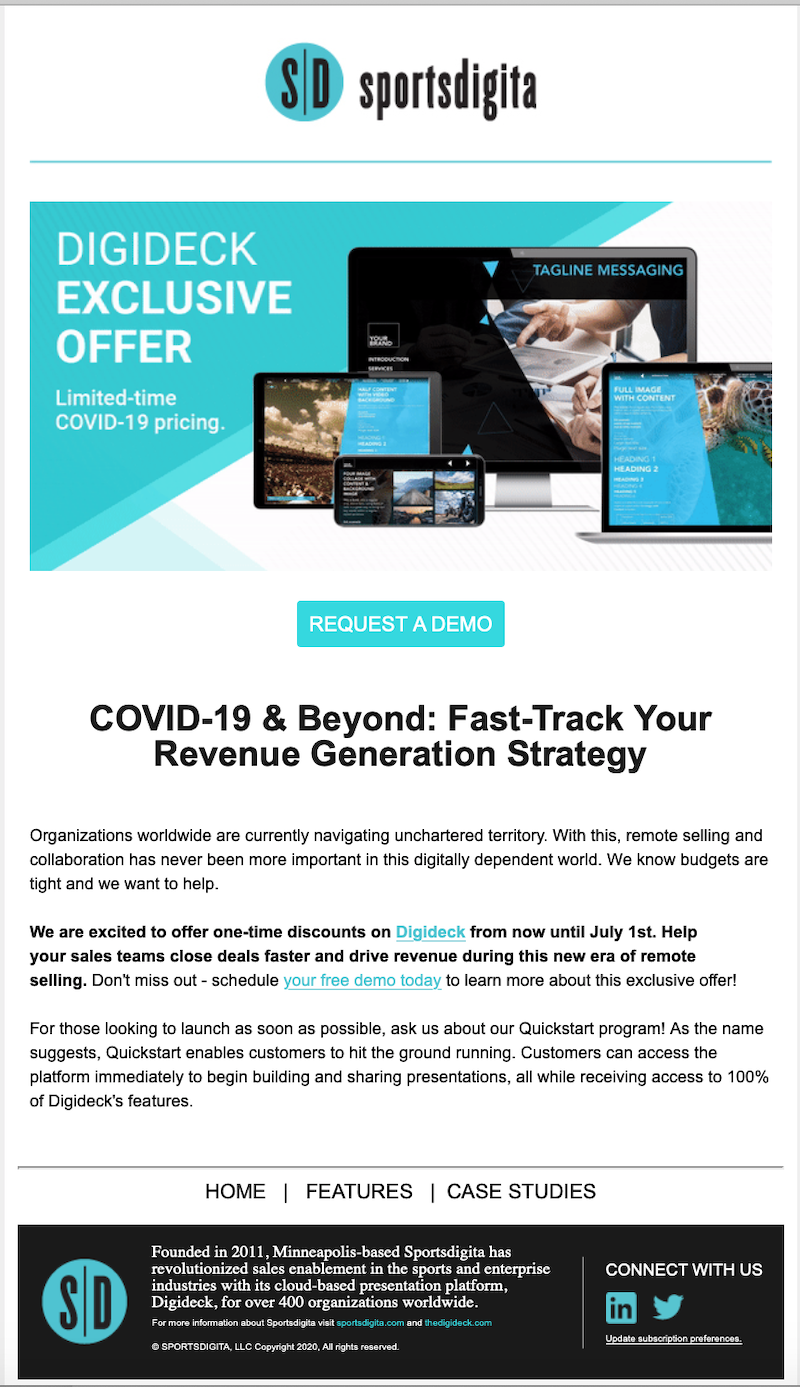 hwo to write promotion emails promotional email example cta digideck