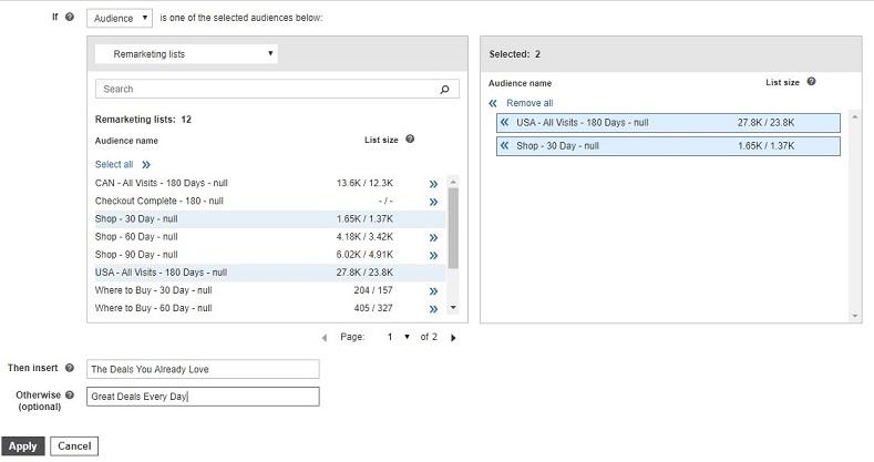 example of audience IF function for remarketing
