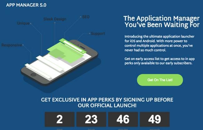 coming soon landing page App Manager 5.0 example