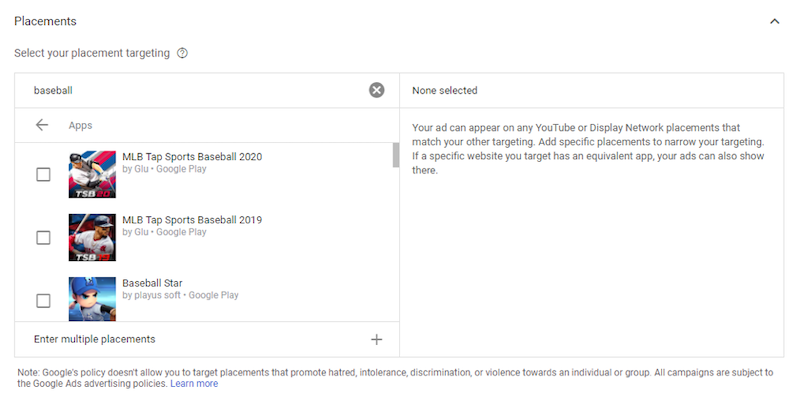 youtube ads placement targeting website placement targeting