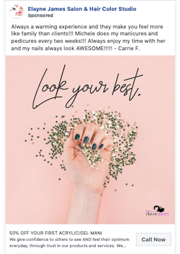 click to call facebook ad example salon