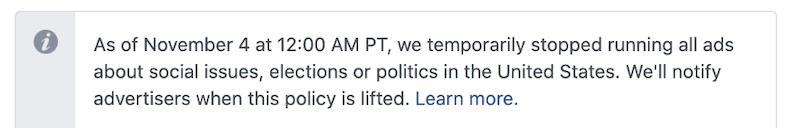 2020 in review for PPC - facebook limits social ads during election