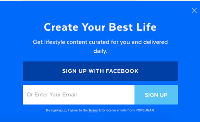 call to action examples for email newsletter signups popsugar