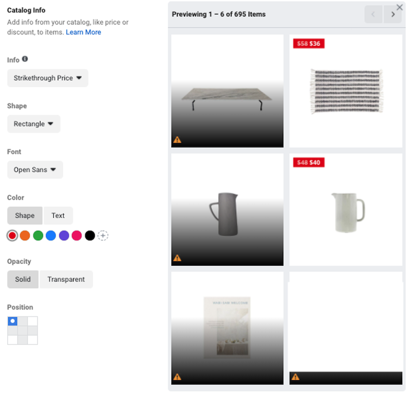 facebook dynamic product ads catalogue info