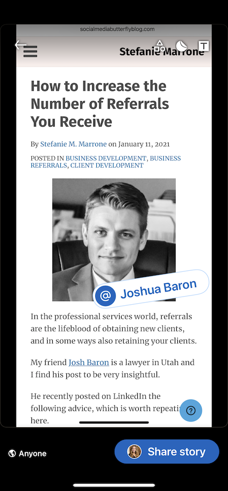 linkedin stories tagging