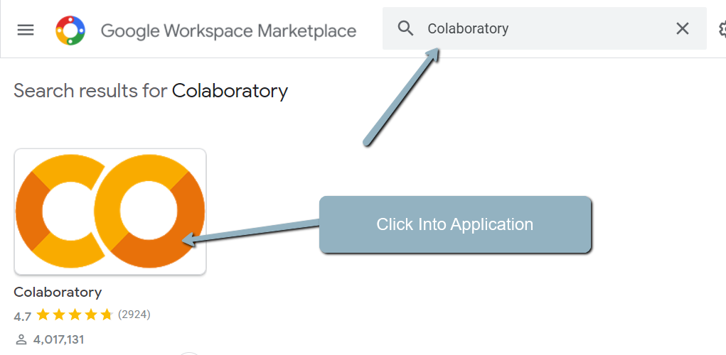 Search for Colaboratory and Click into the application page