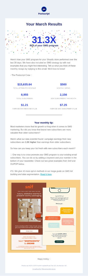 email copywriting examples postscript email example