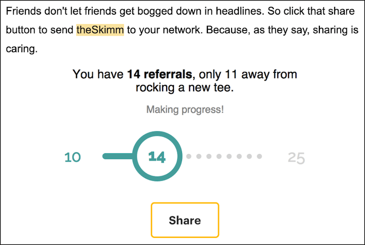 bottom-of-funnel lead magnet ideas—skimm newsletter referral