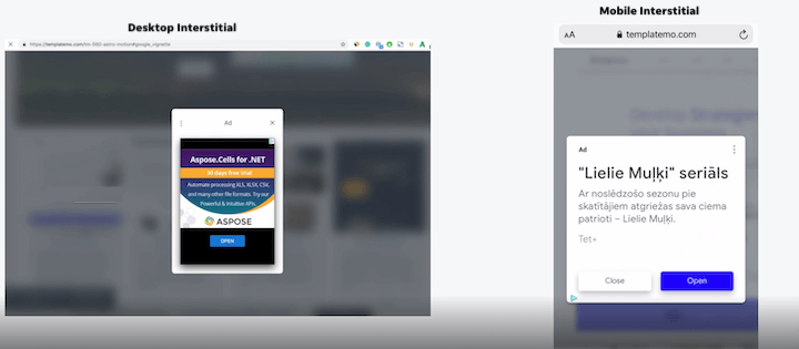 post pandemic digital marketing statistics 2021-example of mobile vs desktop interstitial ad