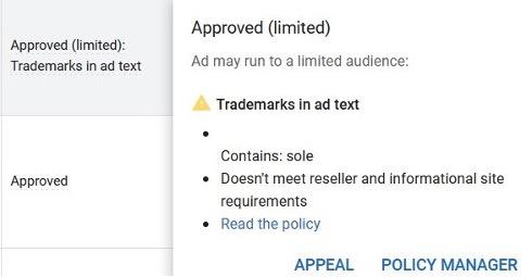 approved limited notification from google ads