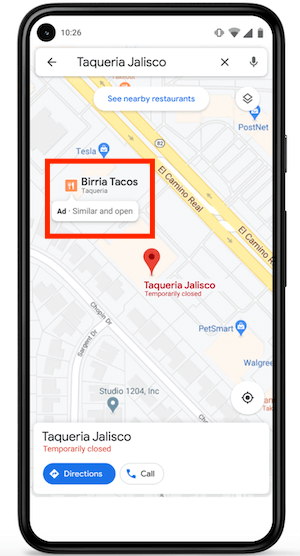 google maps similar places ad example