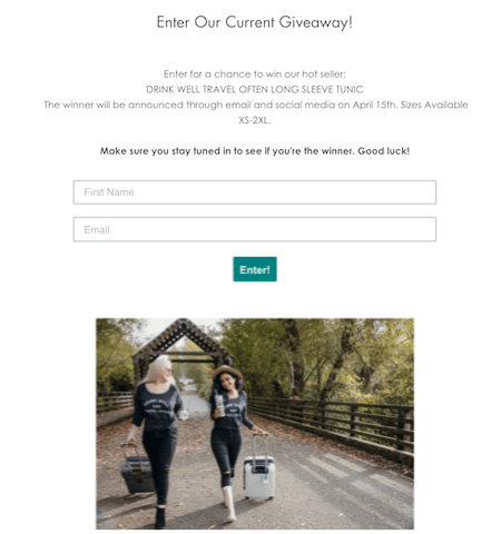 landing page for a giveaway, as a top of funnel lead magnet example