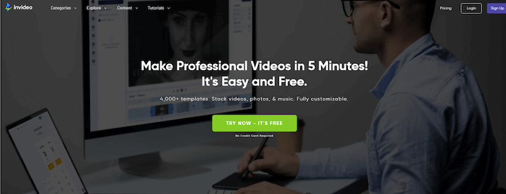 invideo youtube video creator homepage