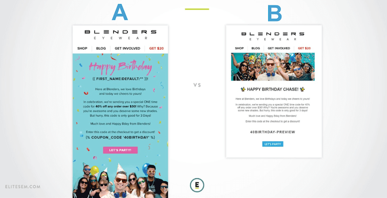 email marketing ab test example