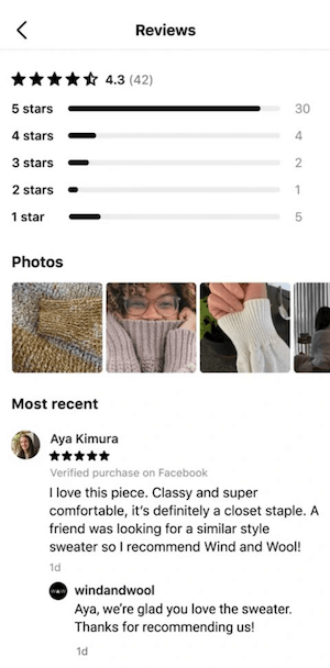 reviews on instagram shopping