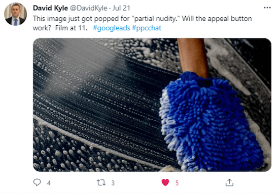 tweet by davd kyle about google ads three strike program