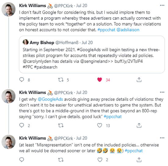 funny tweets about google ads three strikes policy program